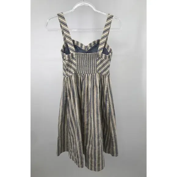 Free People Beige Blue Striped Sleeveless Mini Dress Womens 4 - Picture 8 of 11
